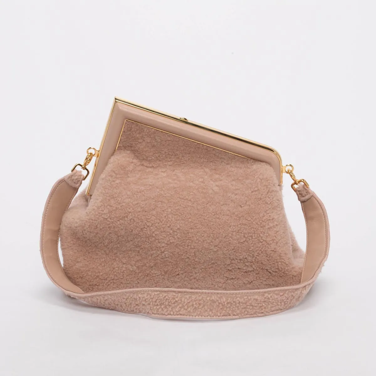 Fendi Rosa Plaster Shearling Medium Fendi First Clutch