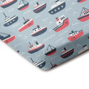 Fitted Crib Sheet - Tugboats Pale Blue