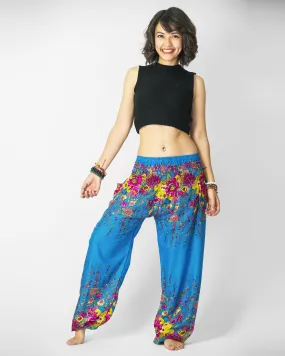 Floral Women's Harem Pants in Ocean Blue