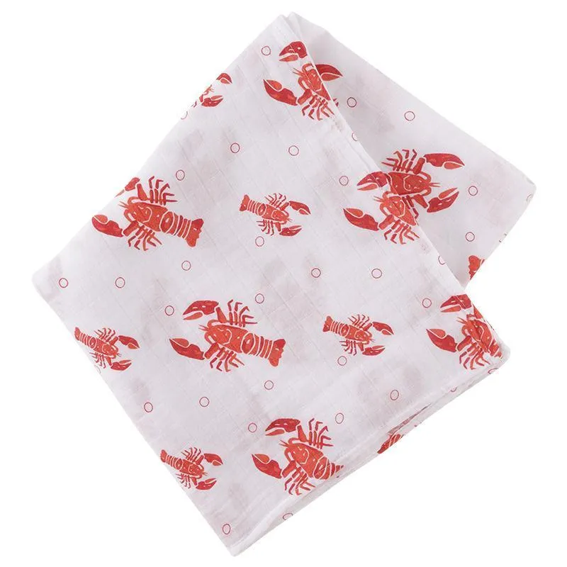 Gift Set: Heads Tails Crawfish Lobster Baby Muslin Swaddle Blanket and Burp Cloth/Bib Combo