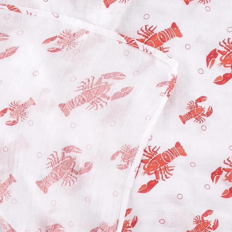 Gift Set: Heads Tails Crawfish Lobster Baby Muslin Swaddle Blanket and Burp Cloth/Bib Combo