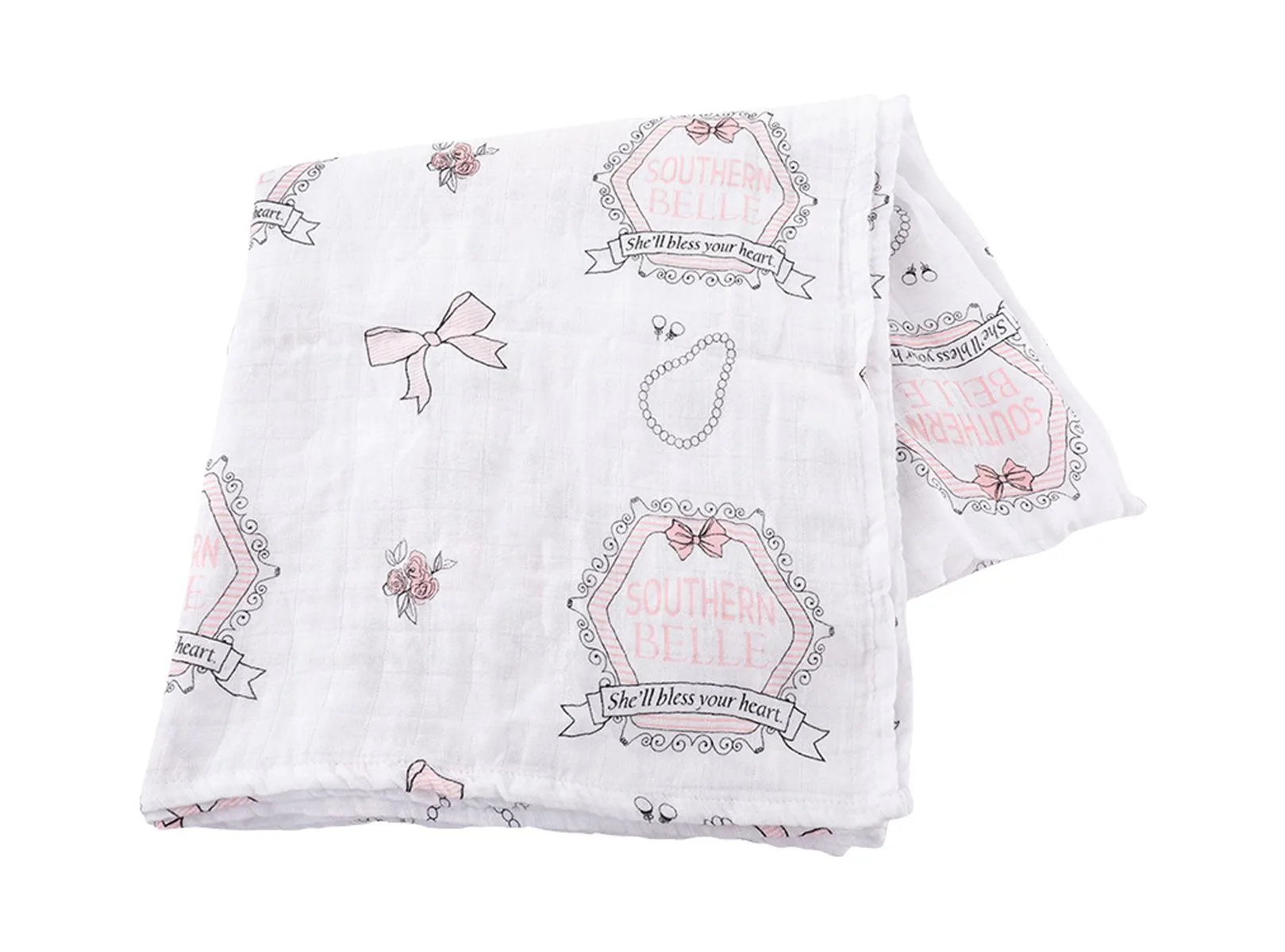 Gift Set: Southern Belle Baby Muslin Swaddle Blanket and Burp Cloth/Bib Combo