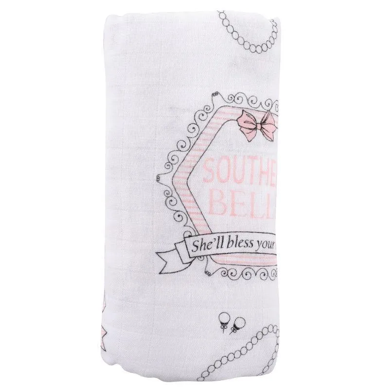 Gift Set: Southern Belle Baby Muslin Swaddle Blanket and Burp Cloth/Bib Combo