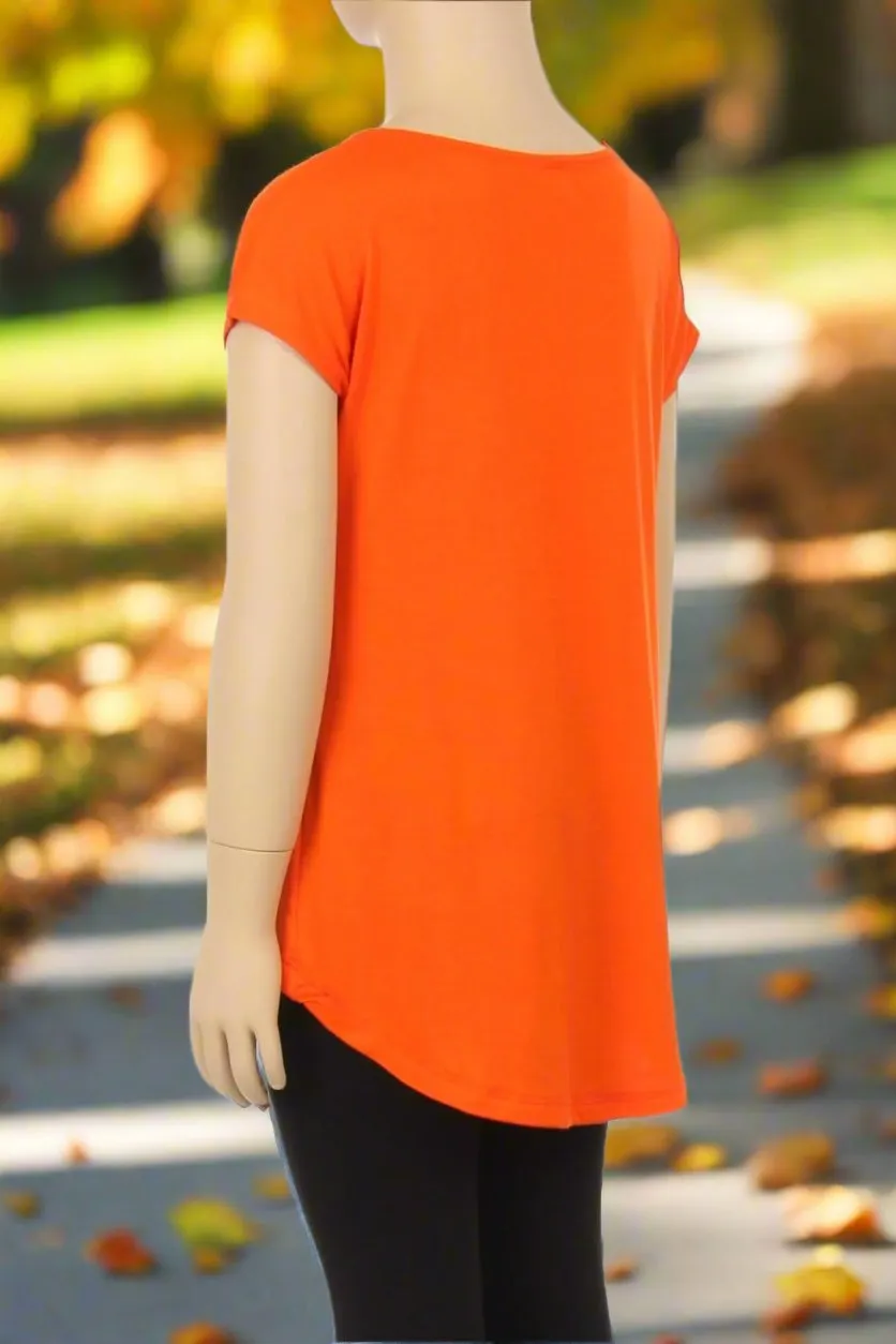 Girls Fall Orange Top, Kids Short Sleeve Shirt, Sizes S/M/L, Orange