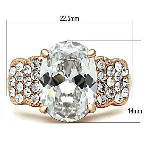 GL141 IP Rose Gold(Ion Plating) Brass Ring with AAA Grade CZ in Clear