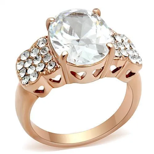 GL141 IP Rose Gold(Ion Plating) Brass Ring with AAA Grade CZ in Clear