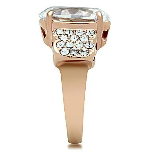 GL141 IP Rose Gold(Ion Plating) Brass Ring with AAA Grade CZ in Clear