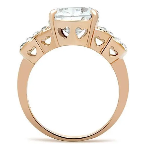 GL141 IP Rose Gold(Ion Plating) Brass Ring with AAA Grade CZ in Clear