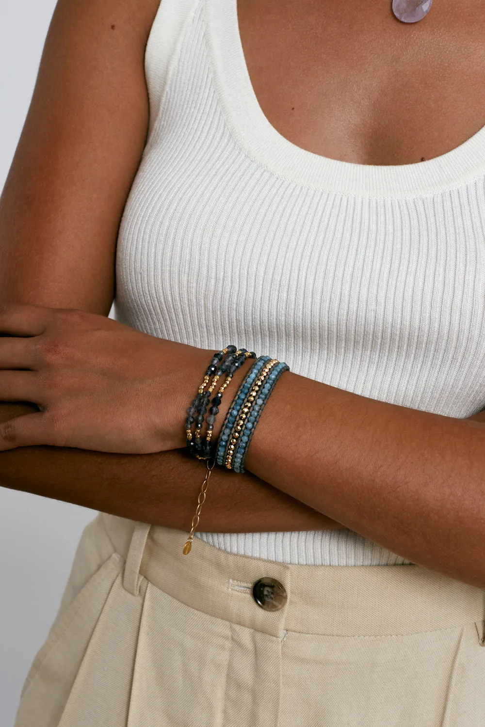 Granada Triple Naked Wrap Bracelet Iolite Gold