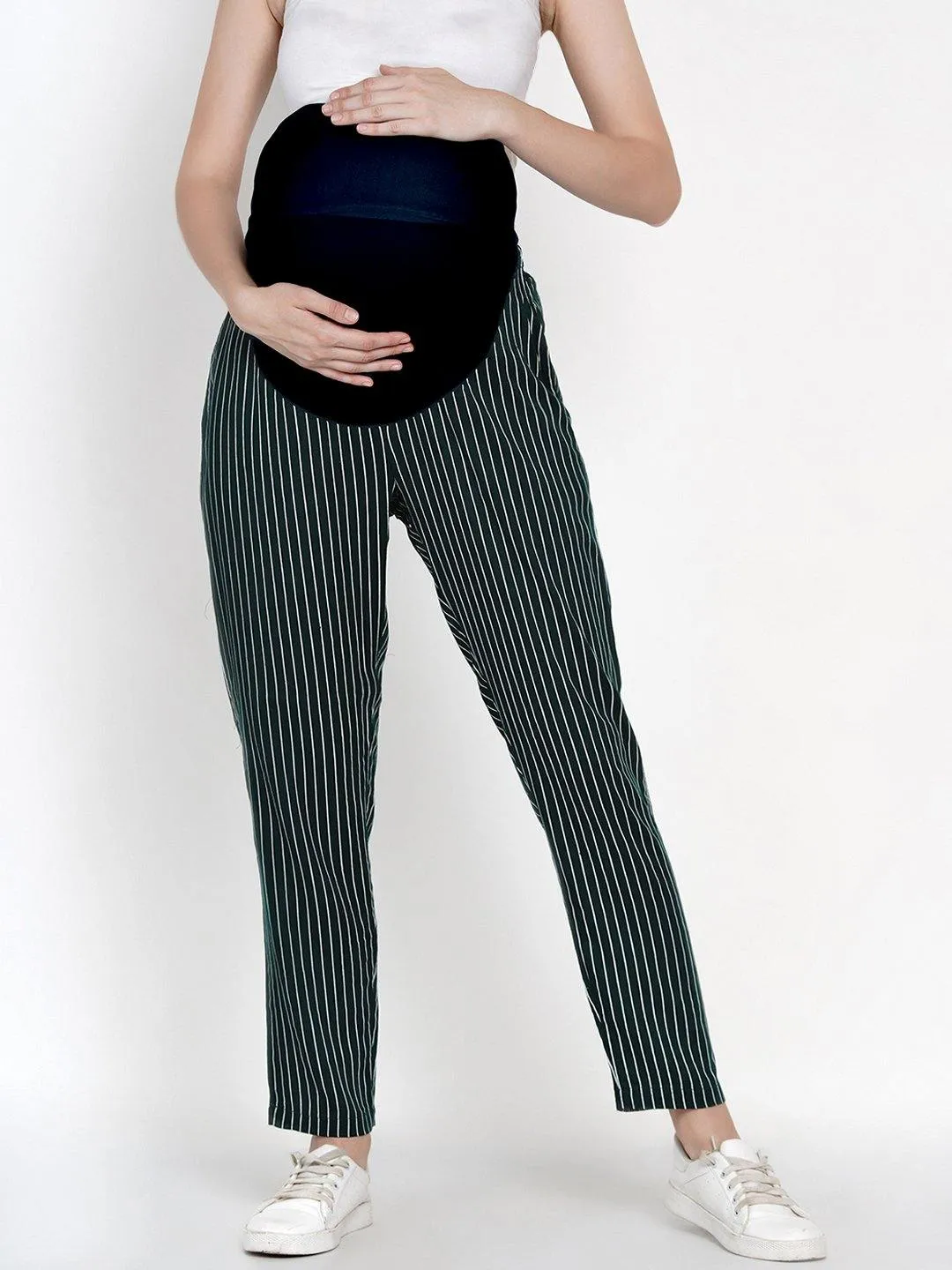 Green Straight Maternity High waisted Pants