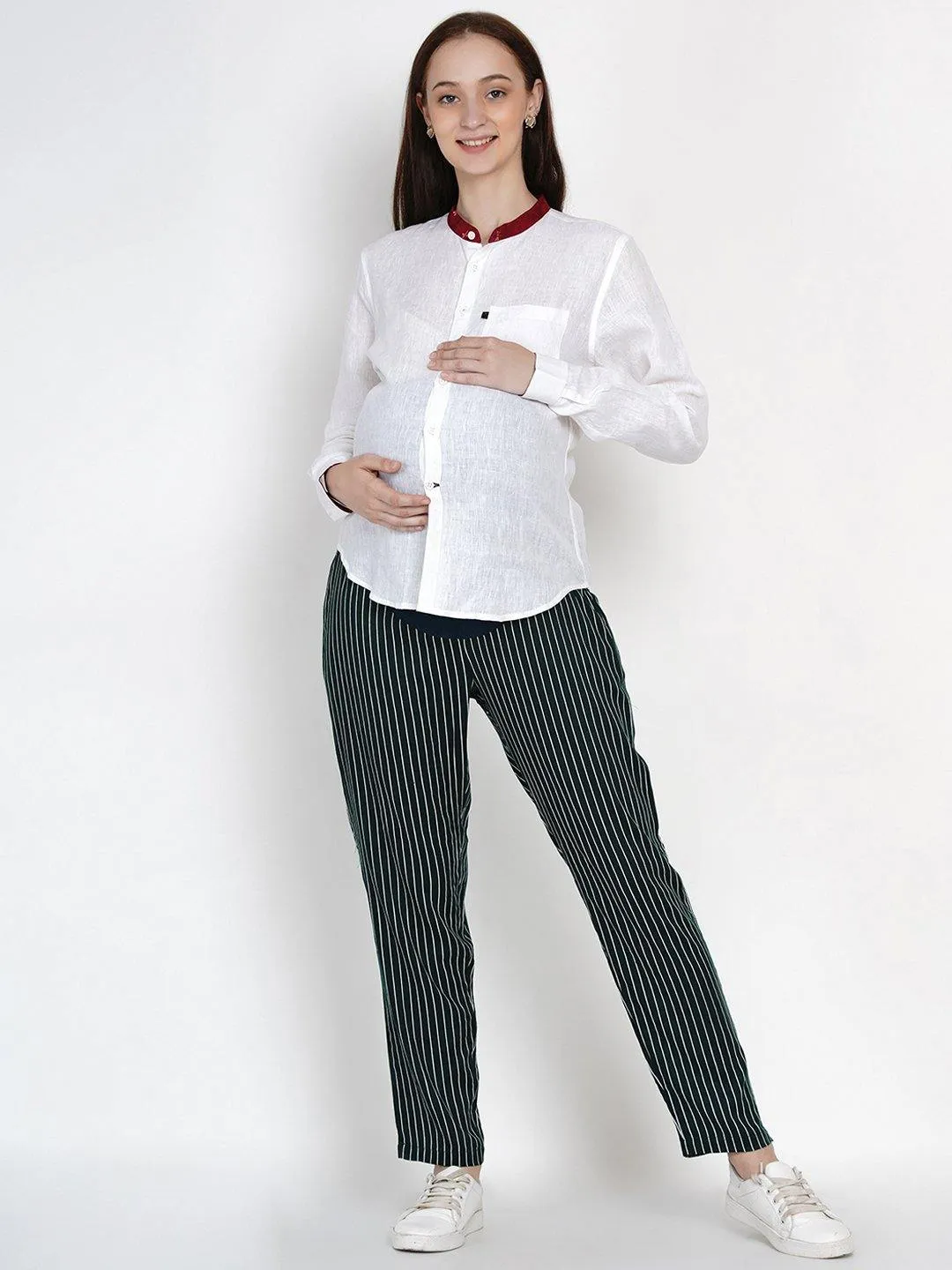 Green Straight Maternity High waisted Pants