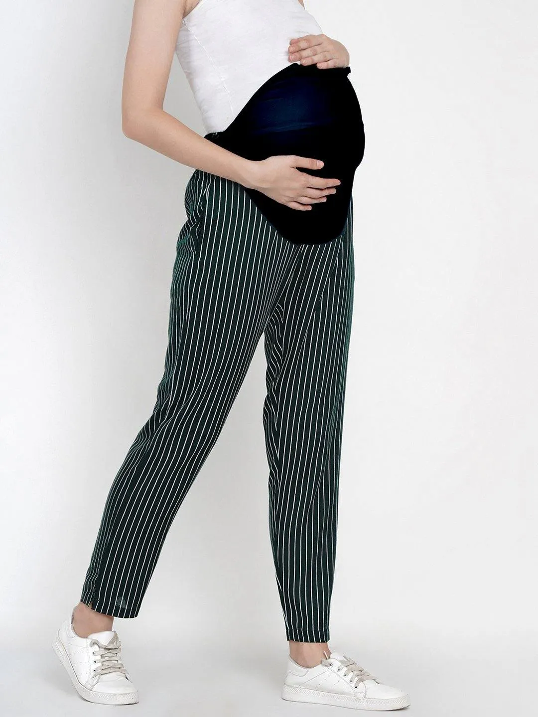 Green Straight Maternity High waisted Pants