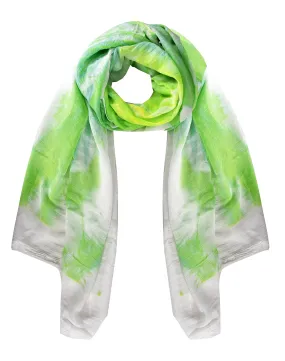 Green/Yellow Retro Ruffled Multicolor Tie Dye Printed Fringe Shawl Wrap Scarf