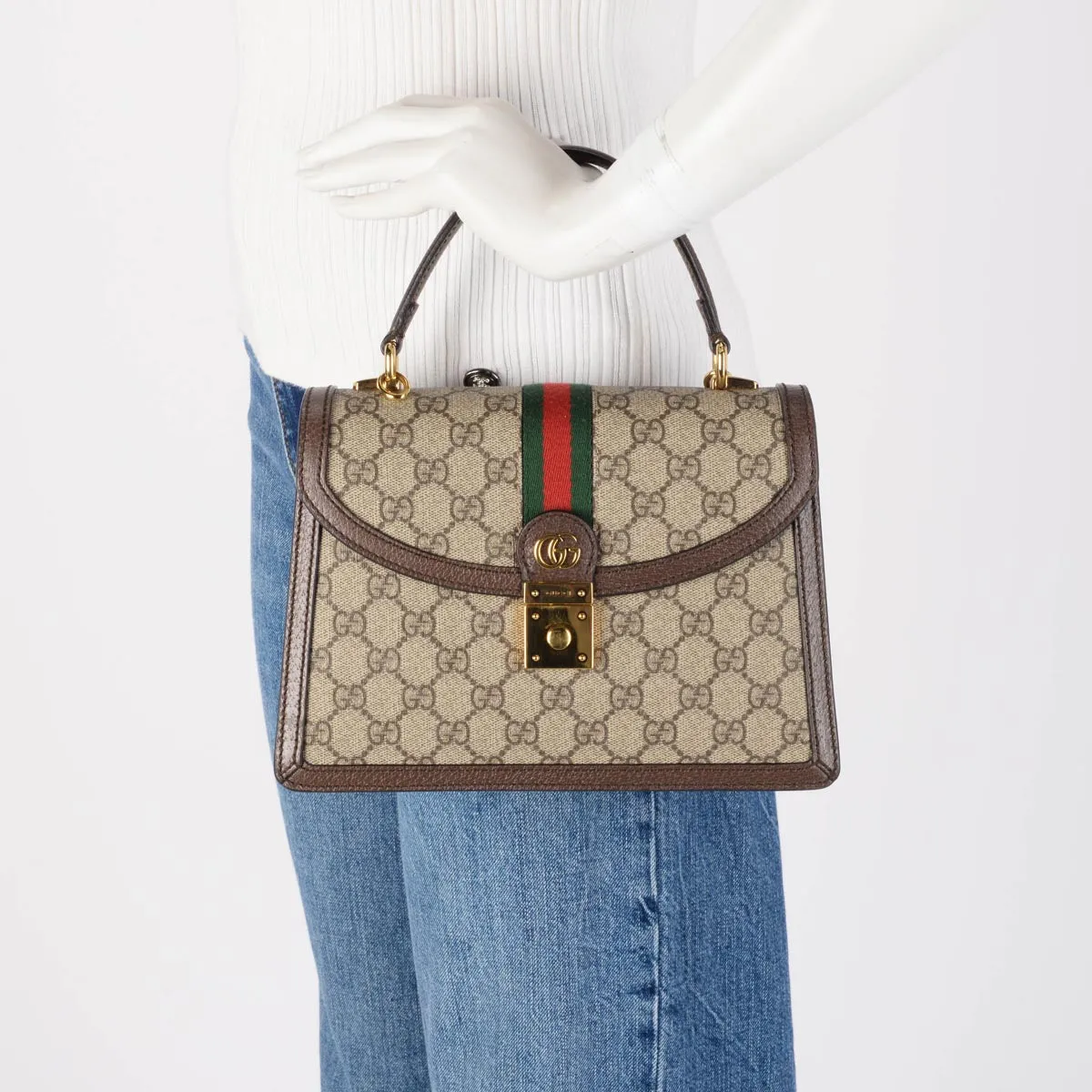 Gucci Beige GG Supreme Ophidia Small Top Handle Bag