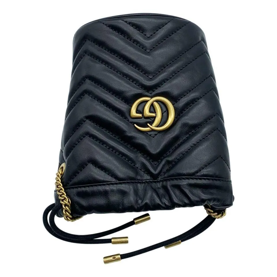 Gucci Bucket Marmont Gg 2.0 Mini Black Leather Shoulder Bag