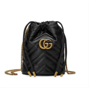 Gucci Bucket Marmont Gg 2.0 Mini Black Leather Shoulder Bag