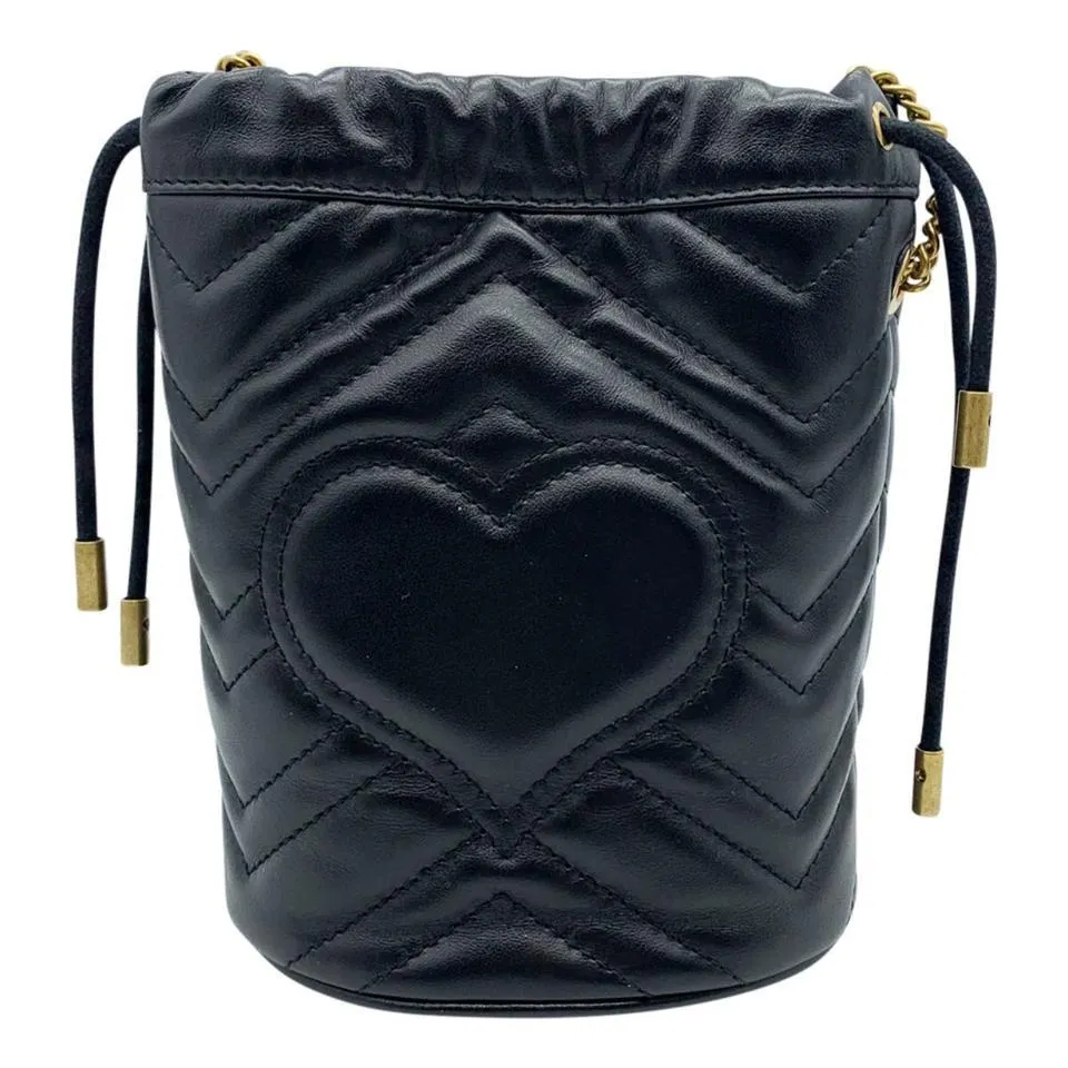 Gucci Bucket Marmont Gg 2.0 Mini Black Leather Shoulder Bag