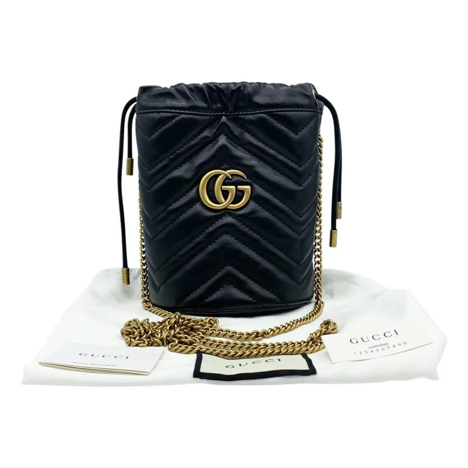 Gucci Bucket Marmont Gg 2.0 Mini Black Leather Shoulder Bag