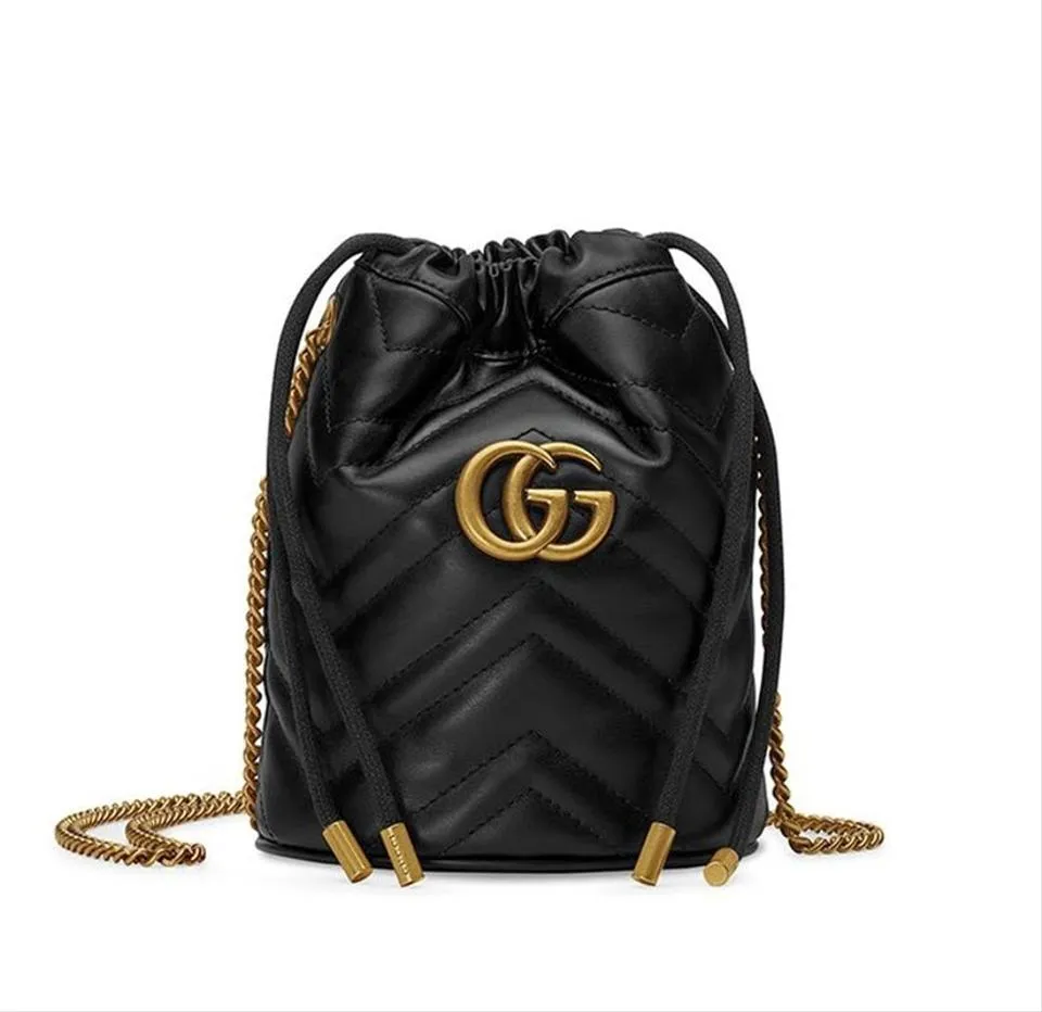 Gucci Bucket Marmont Gg 2.0 Mini Black Leather Shoulder Bag