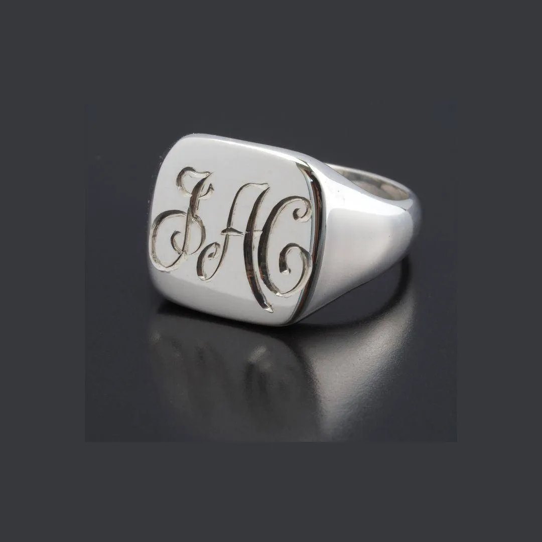 Hand Engraved Silver Signet Ring