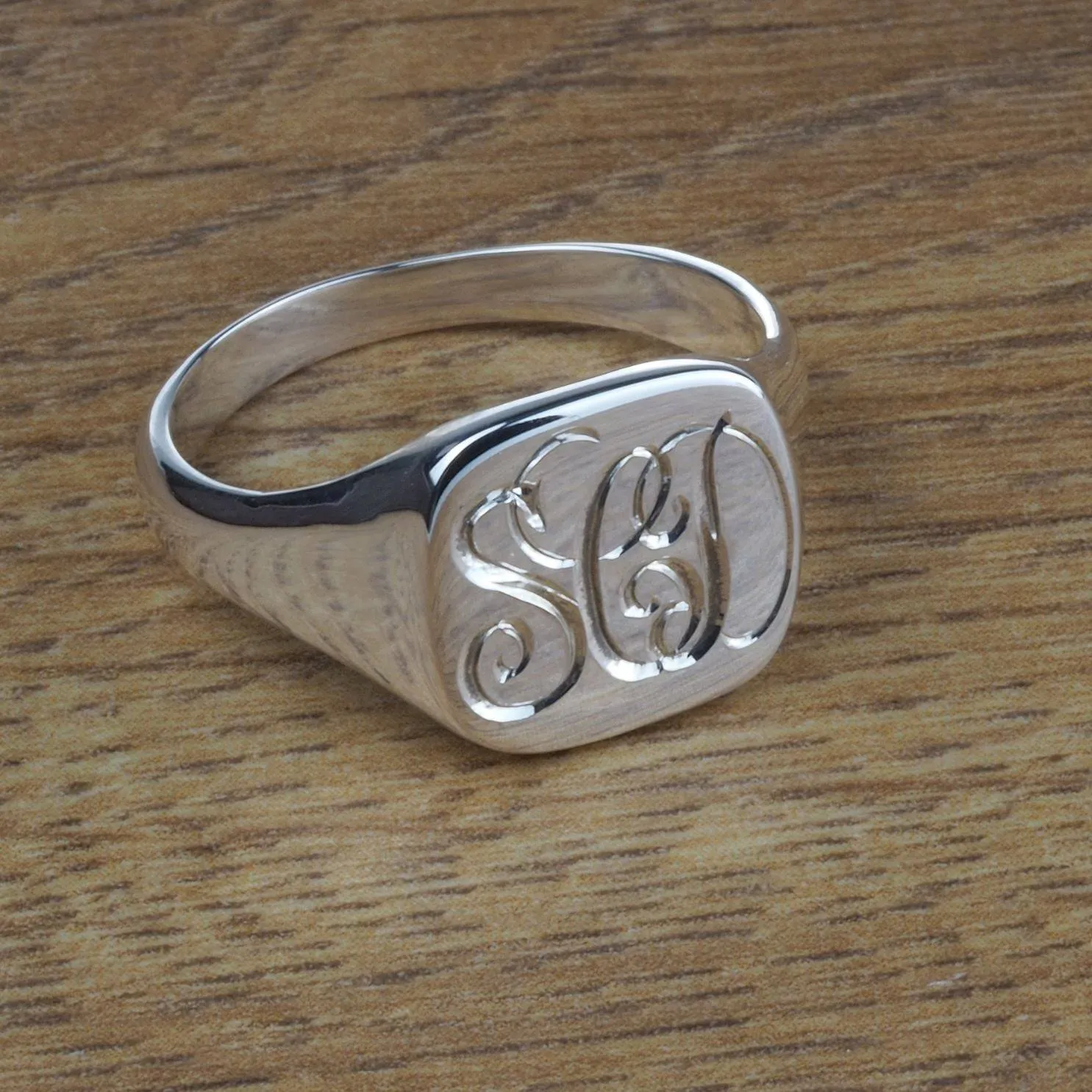 Hand Engraved Silver Signet Ring