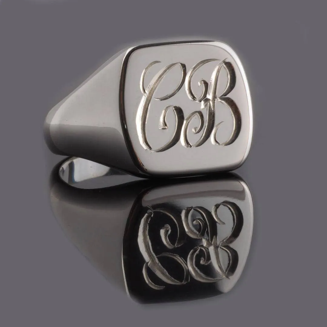 Hand Engraved Silver Signet Ring