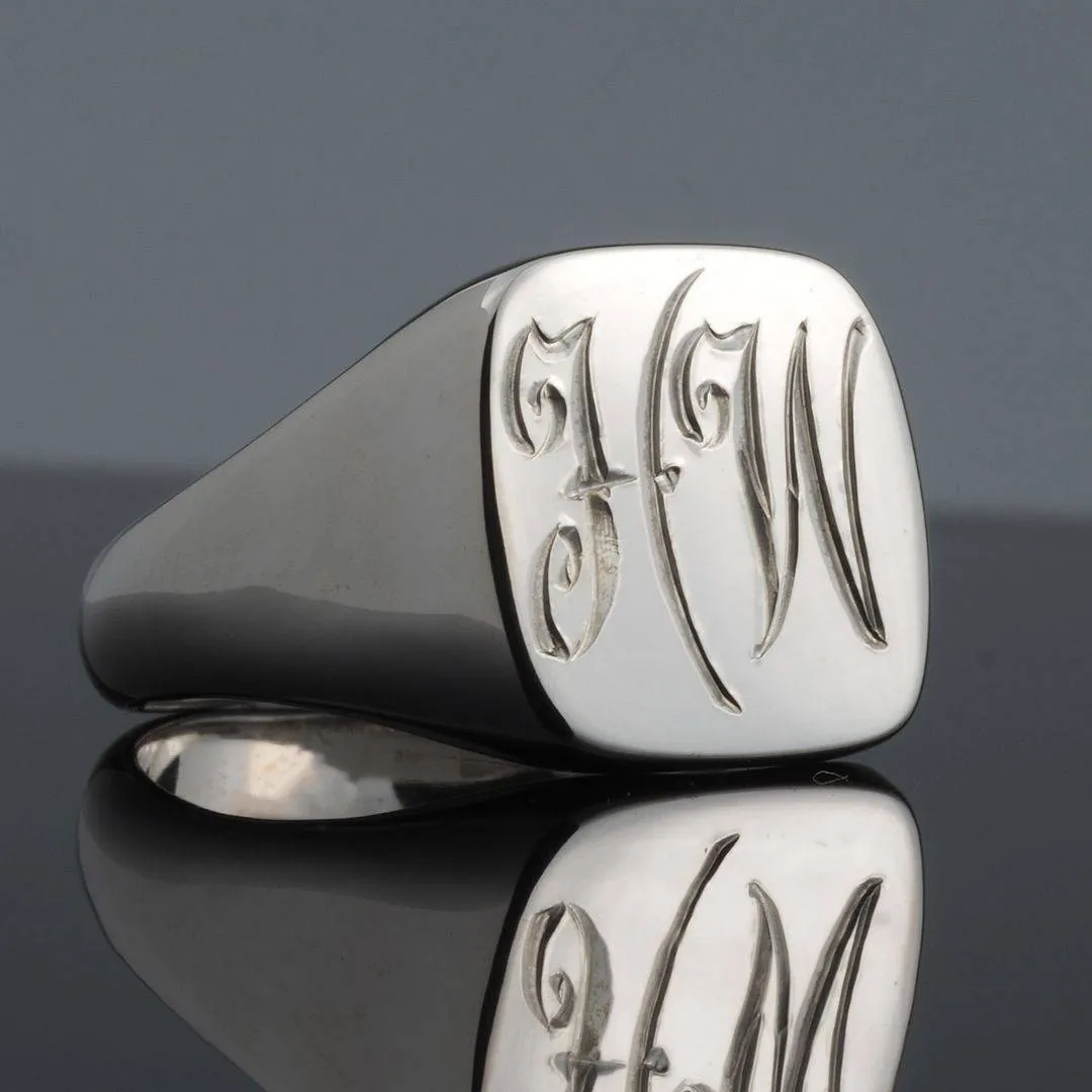 Hand Engraved Silver Signet Ring