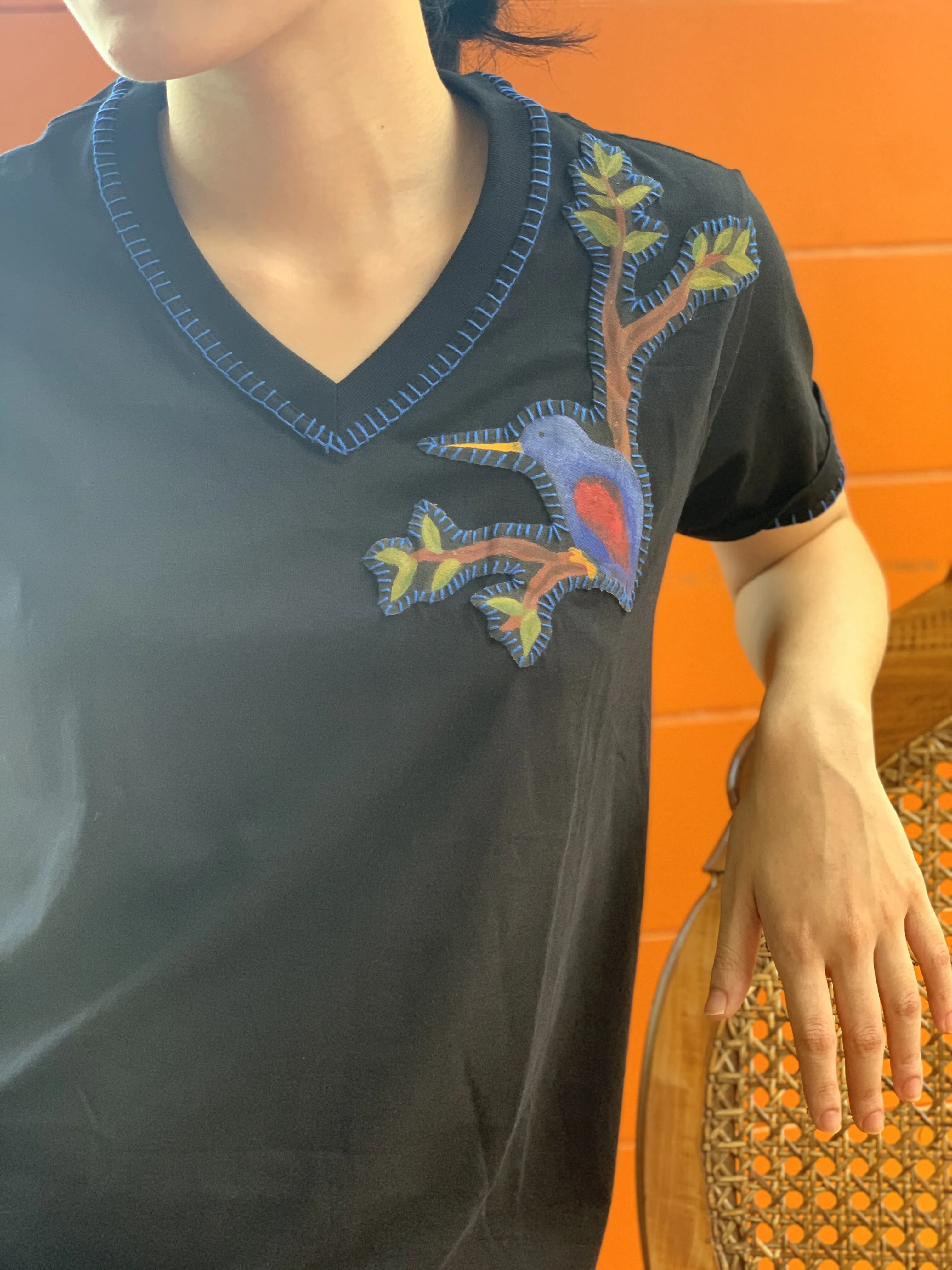 Hand-Painted Shirt (Bird on a Branch)