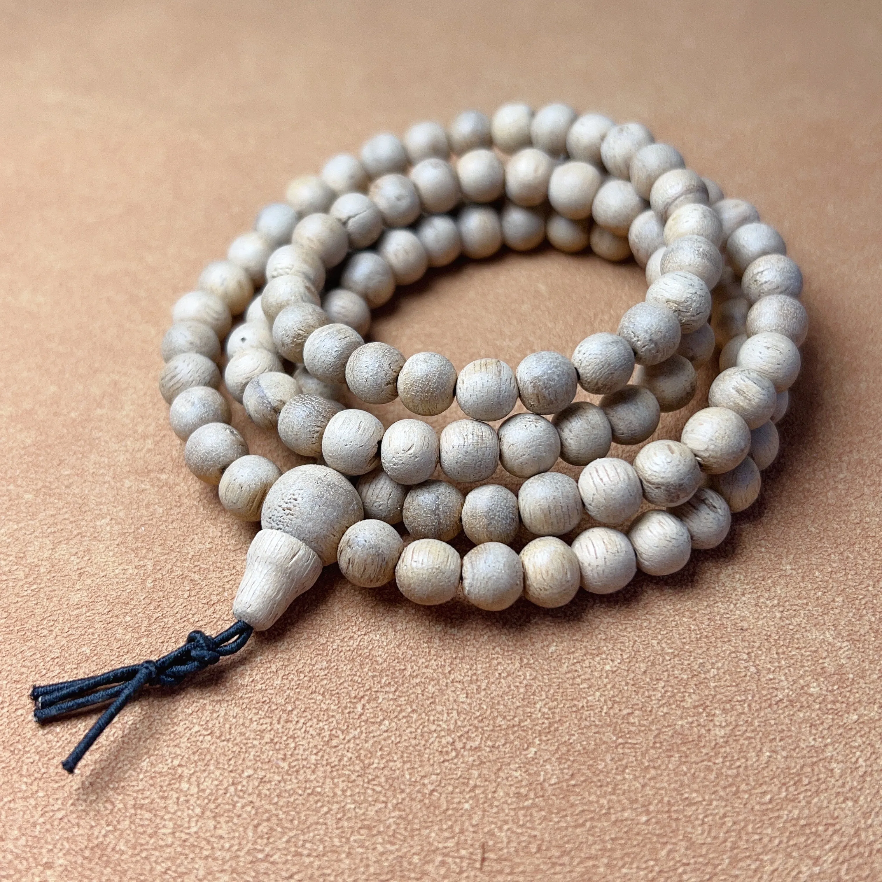 Handmade 108 Beads White Sand Agarwood Bracelet Necklace | Prayer Mala Beads Meditation Buddhism Zen