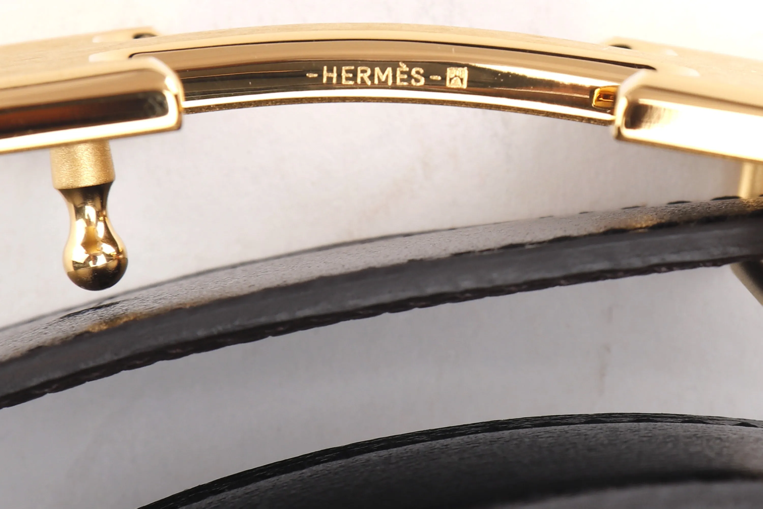 HERMES 100CM BELT BLACK & BROWN BRUSHED GOLD H BUCKLE, WITH DUST COVER & BOX