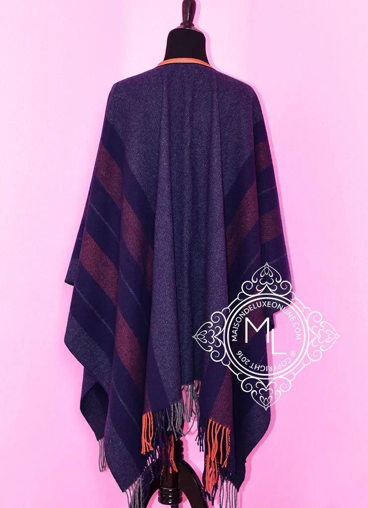 Hermes Blue Grey Rocabar Poncho Cape Shawl Top