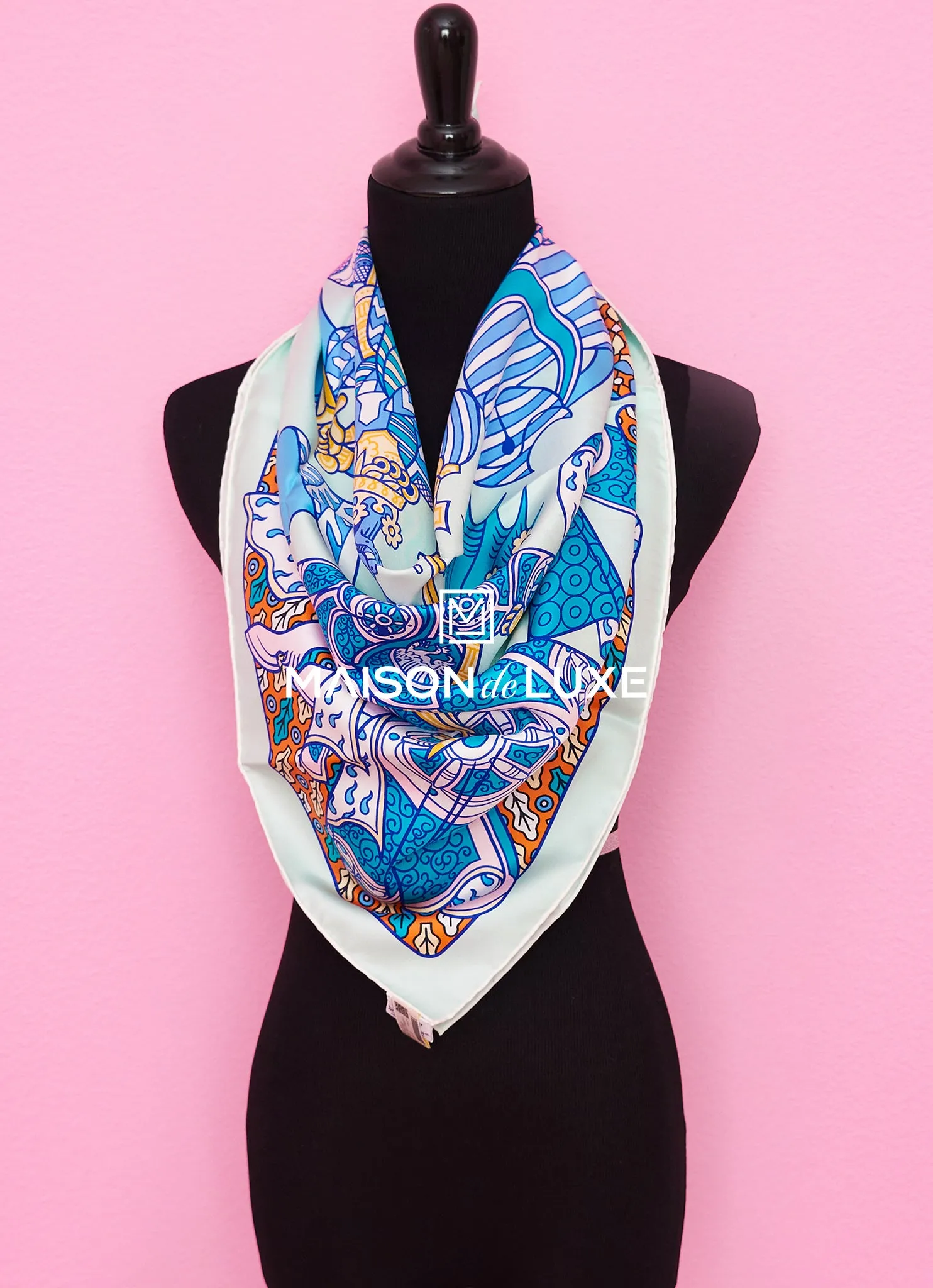 Hermes "Duels Oniriques" Blue Twill Silk 90 cm Scarf