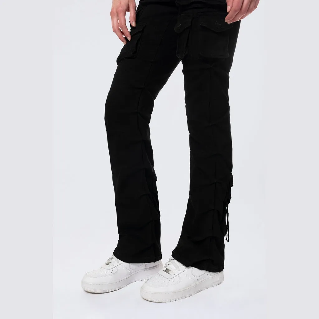 High Rise Stacked Cargo Jeans - Deep Black