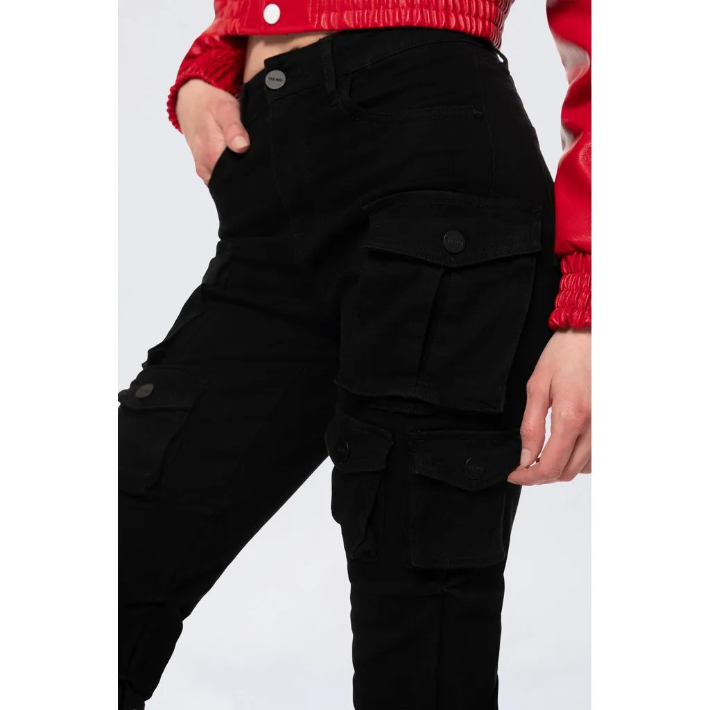 High Rise Stacked Cargo Jeans - Deep Black