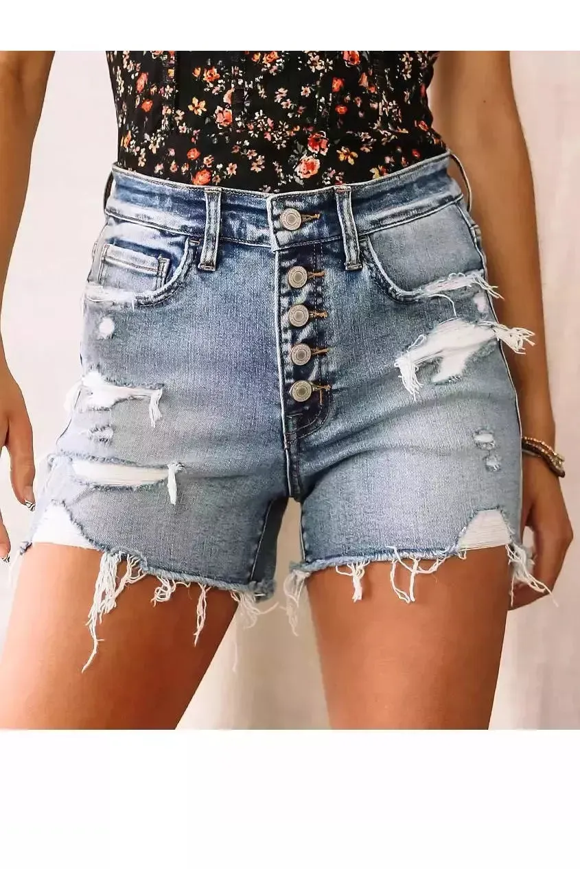 High Rise Vervet Distressed Shorts