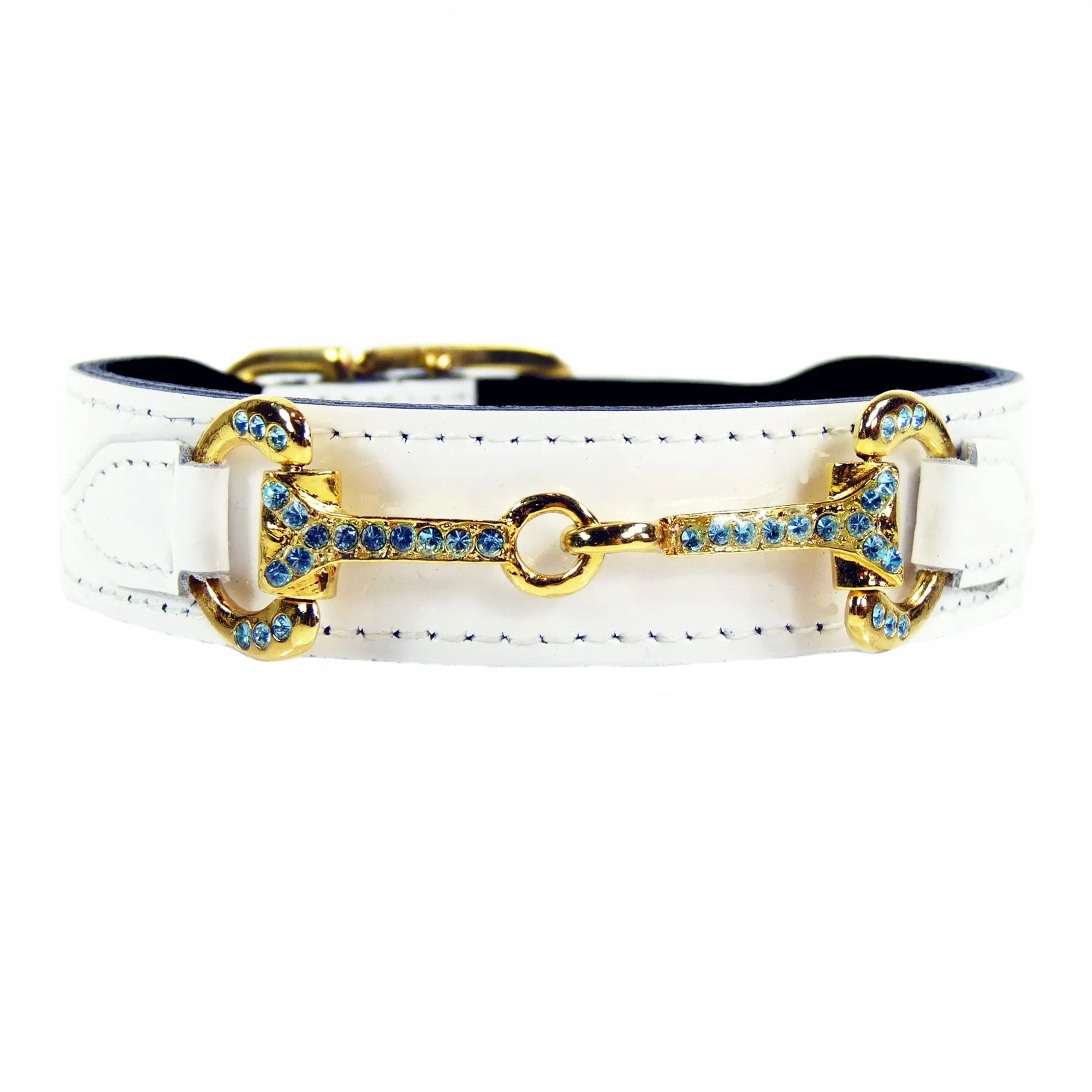 Horse & Hound Dog Collar in White Patent