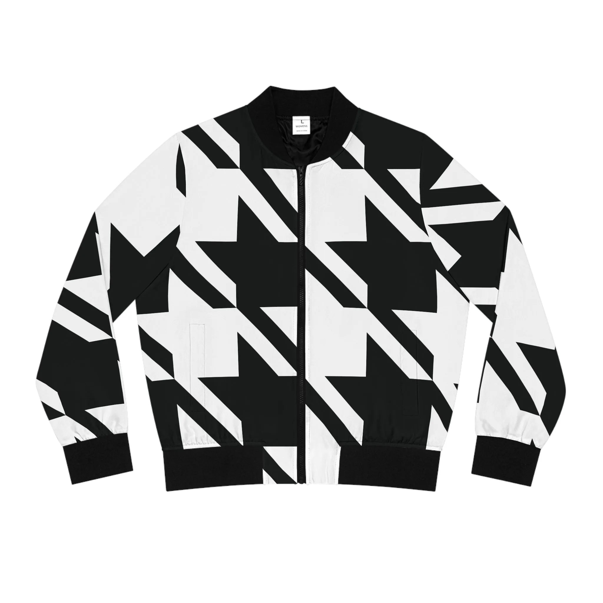 Houndstooth Glam: Women's Urban Bomber Jacket