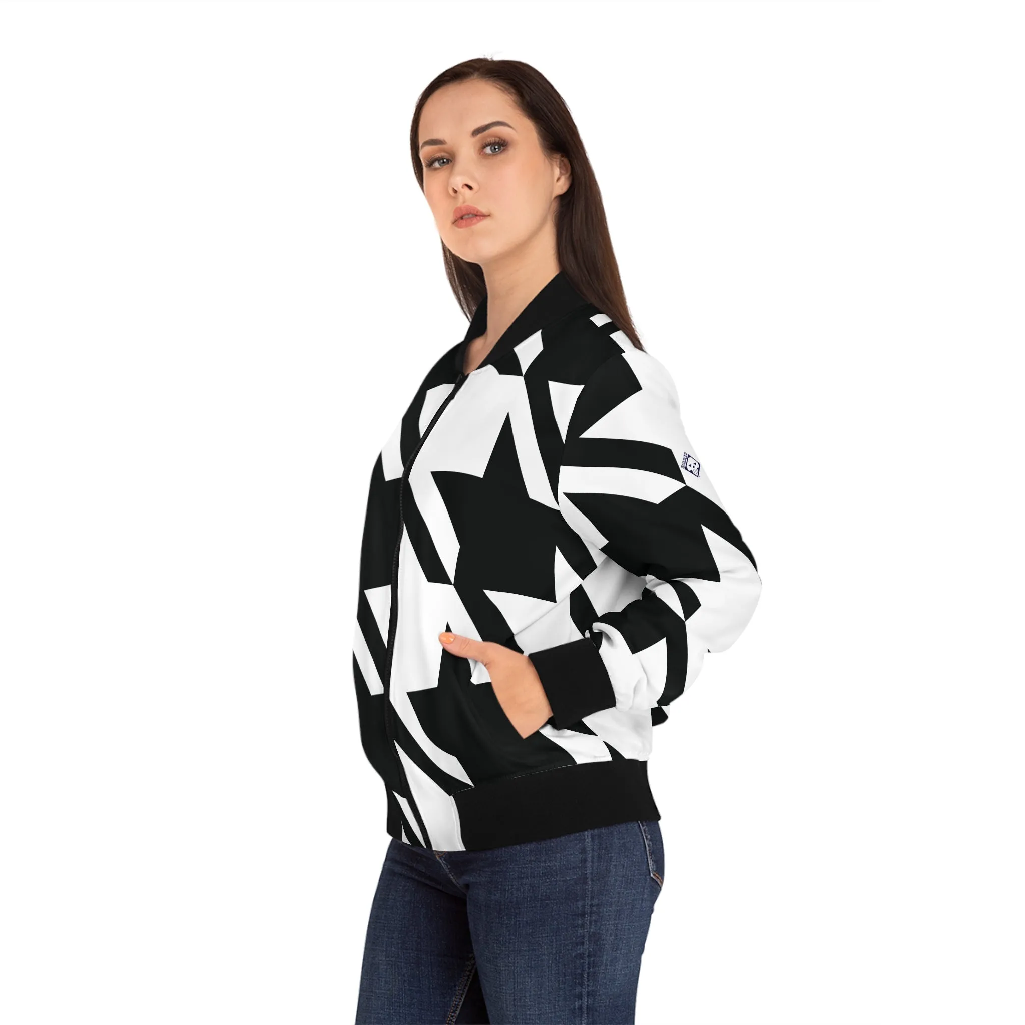 Houndstooth Glam: Women's Urban Bomber Jacket