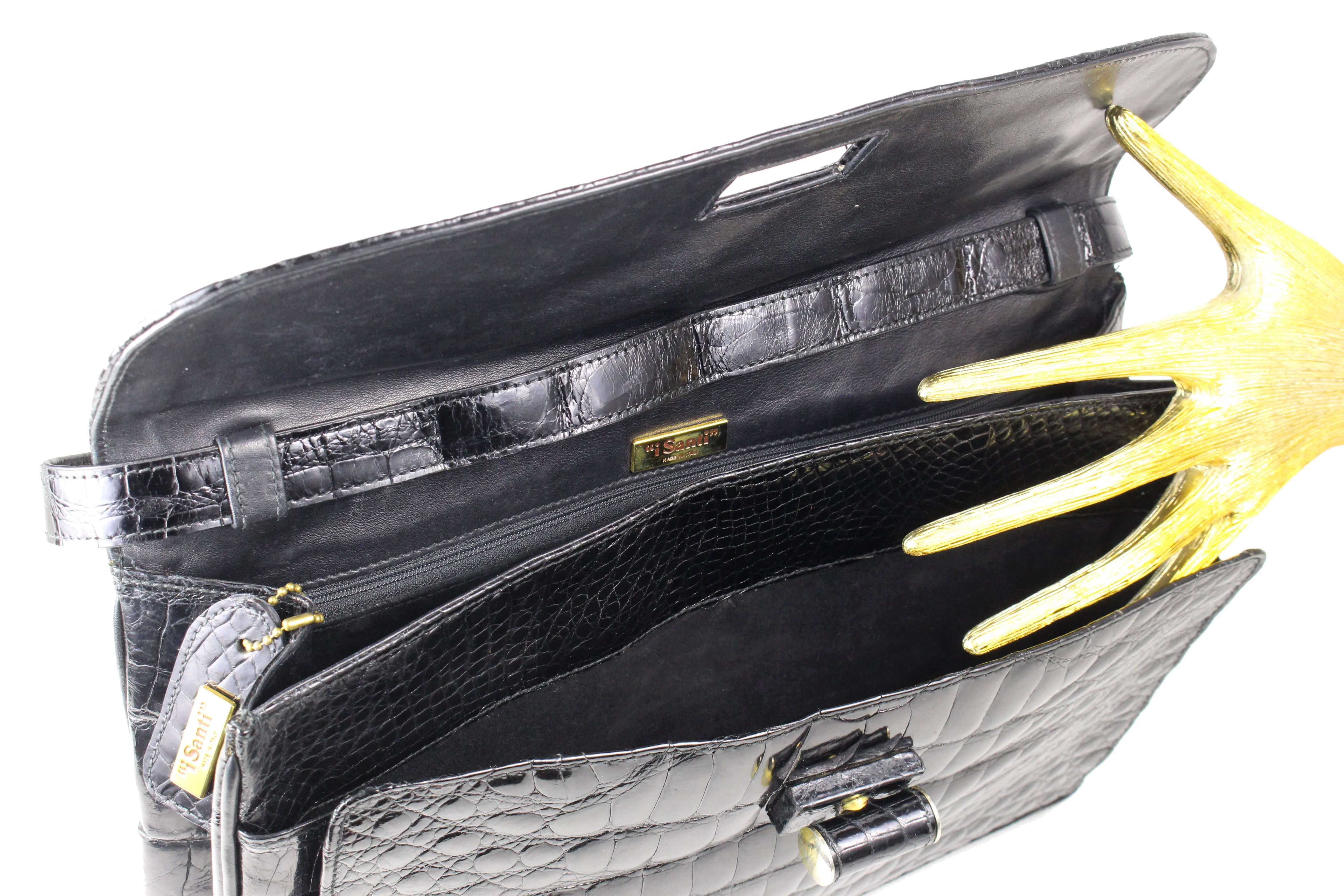 “i Santi” Black crocodile skin briefcase bag