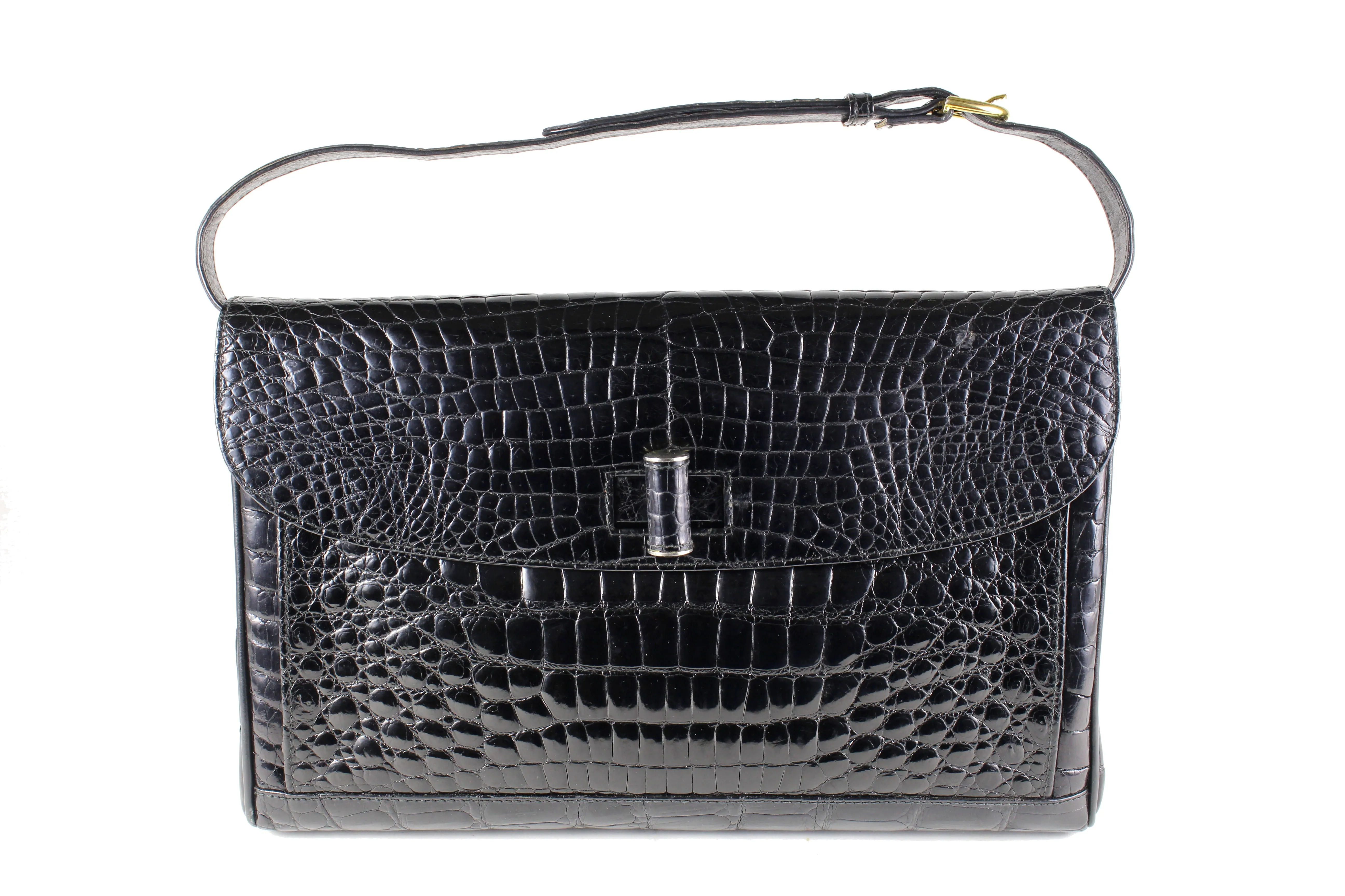 “i Santi” Black crocodile skin briefcase bag