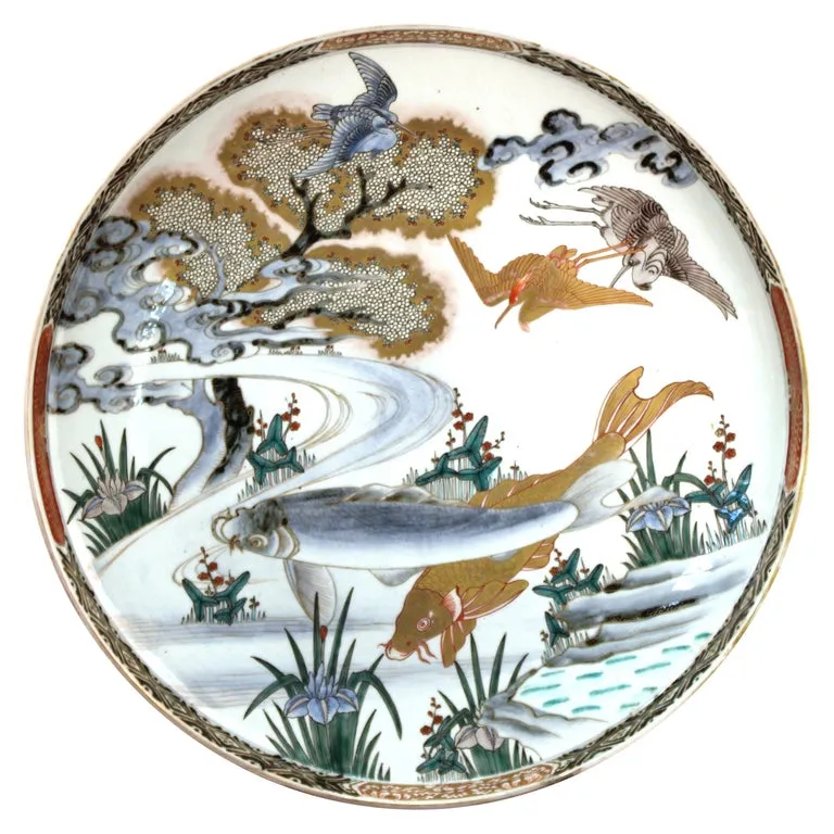 Japanese Meiji Porcelain Charger with Fish Theme