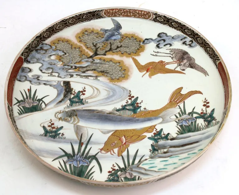 Japanese Meiji Porcelain Charger with Fish Theme