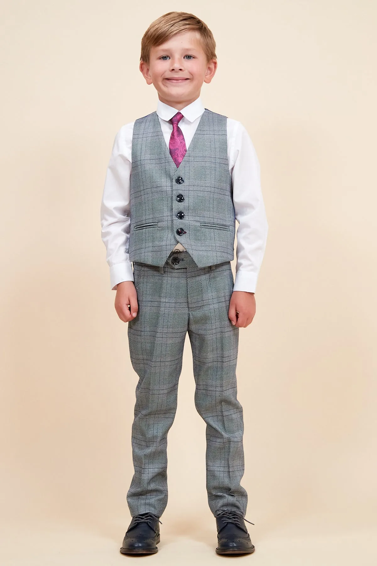 JERRY - Childrens Grey Check Three Piece Suit