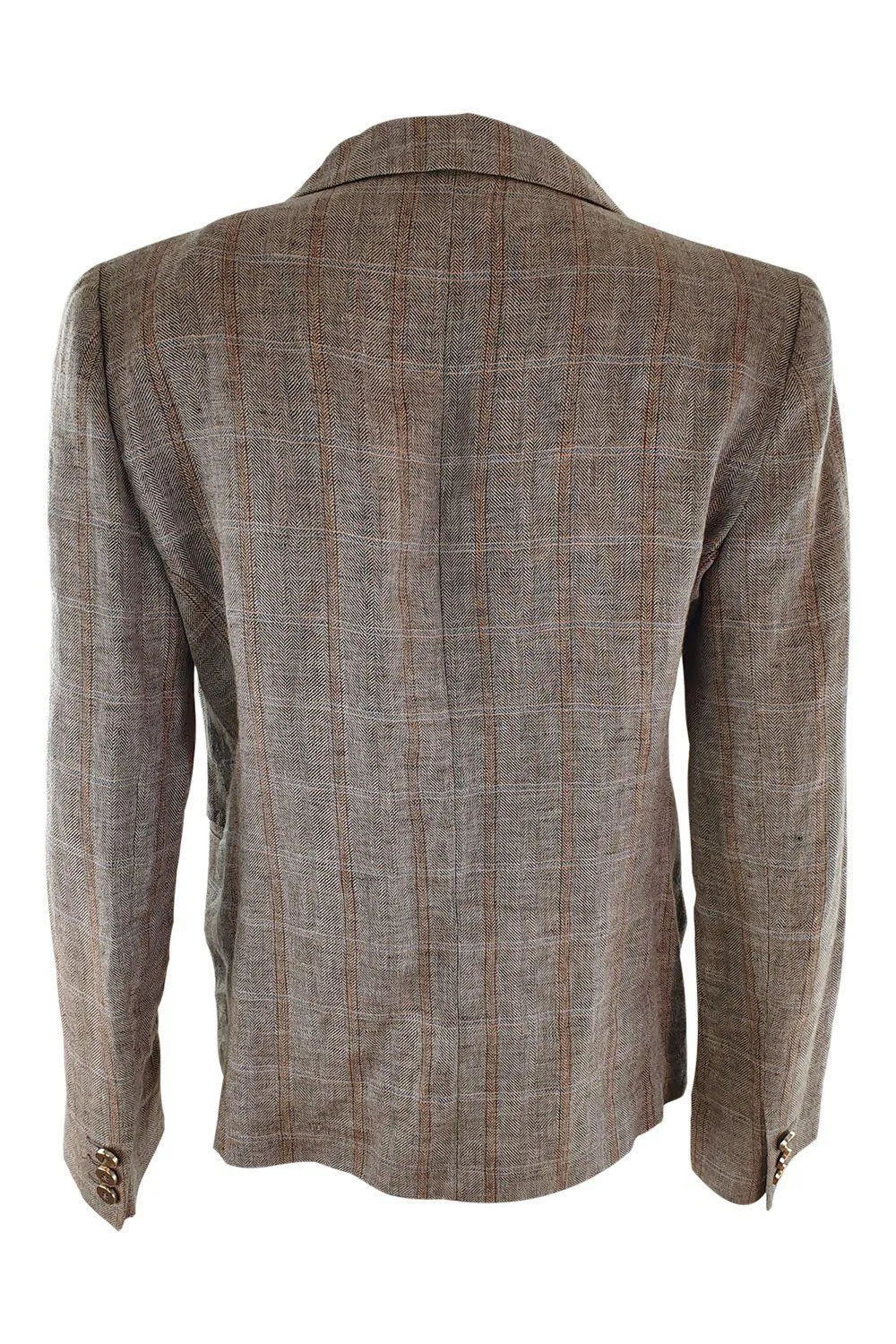 JOSEPH Window Pane Check Brown Linen Blazer (IT 42)