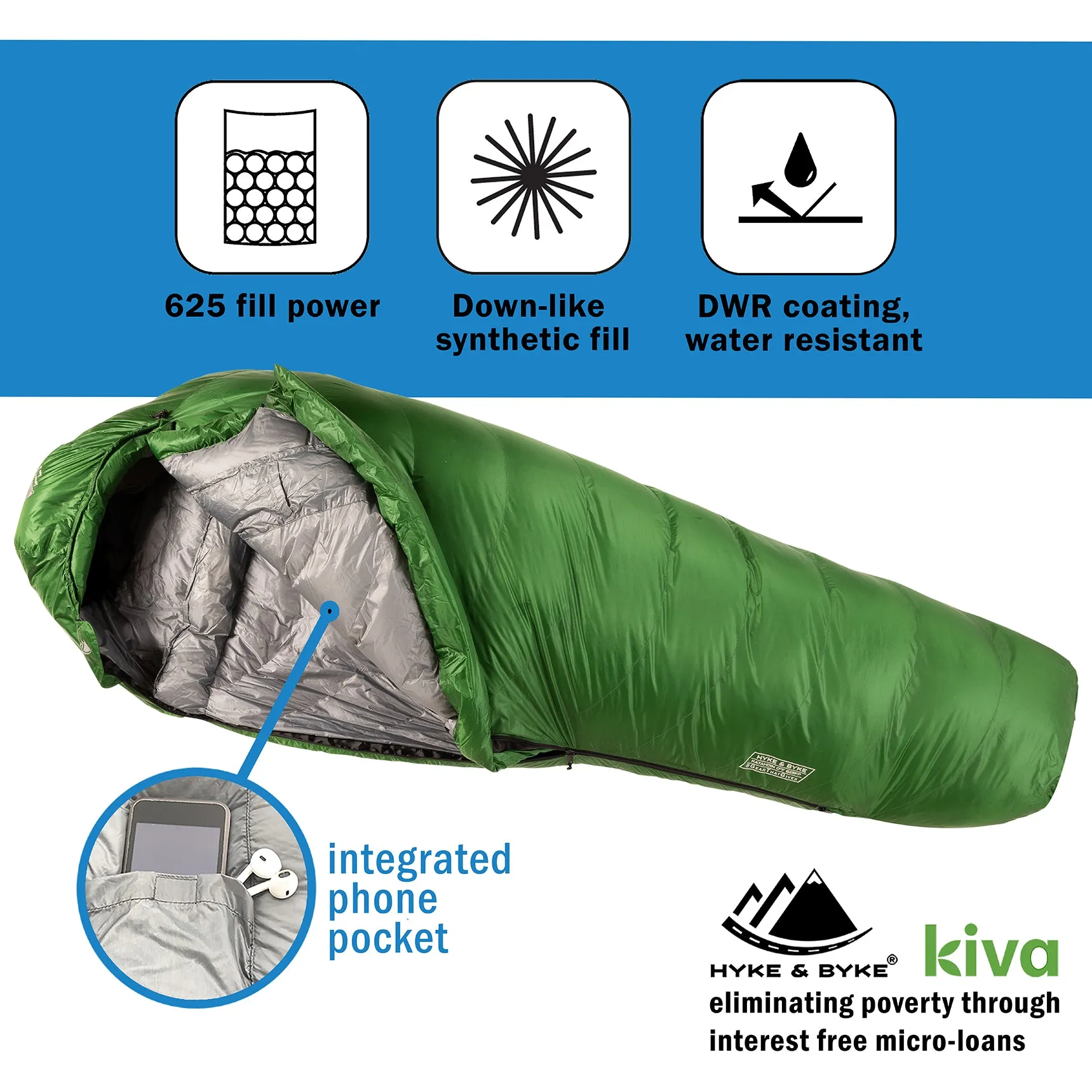 Katahdin 32°F 625 Fill Power Hydrophobic Sleeping Bag With Advanced Synthetic