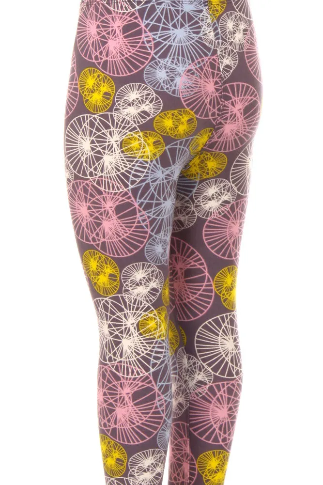 Kid's Colorful Circle & Line Pattern Printed Leggings