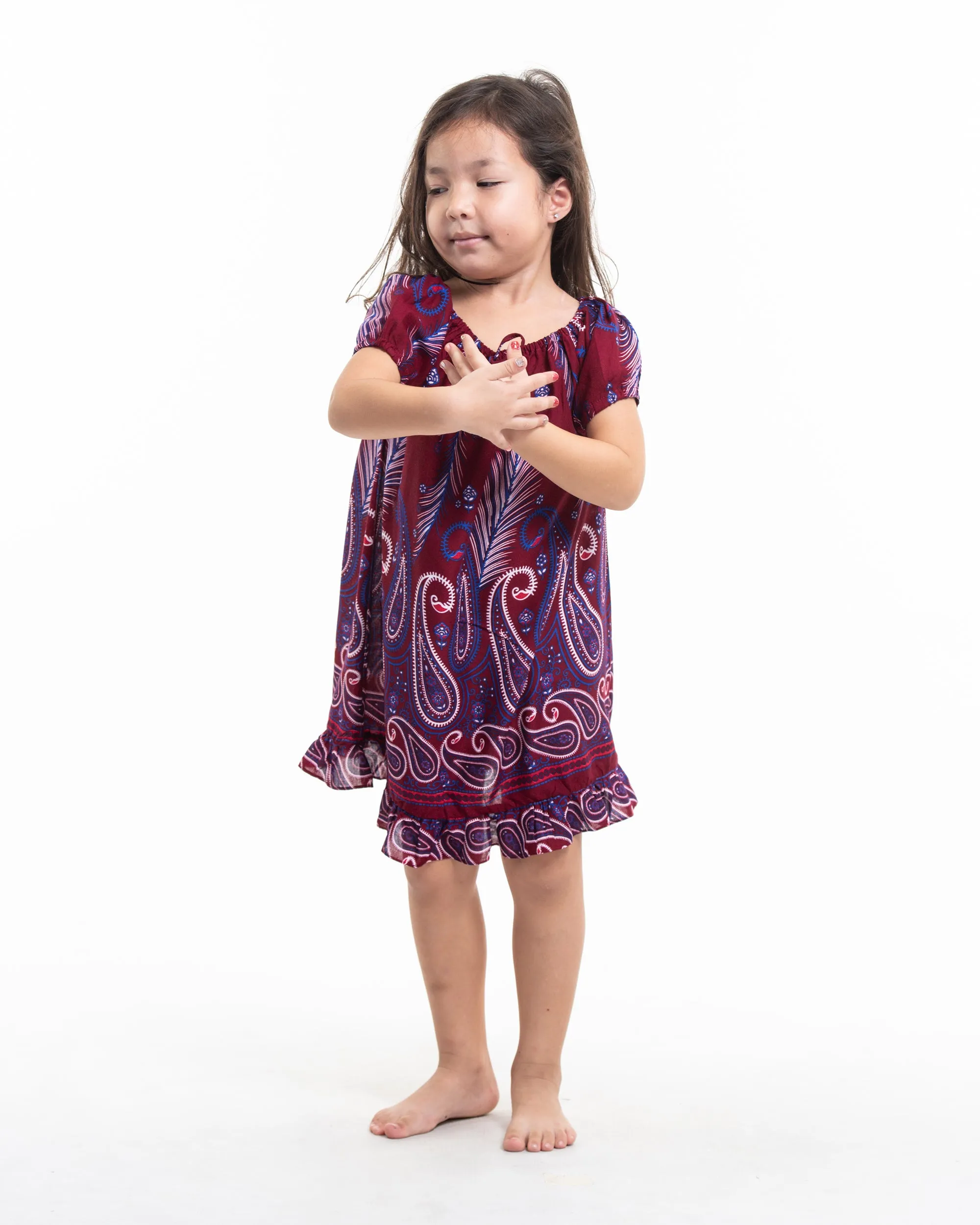 Kids Paisley Feathers Dress in Red