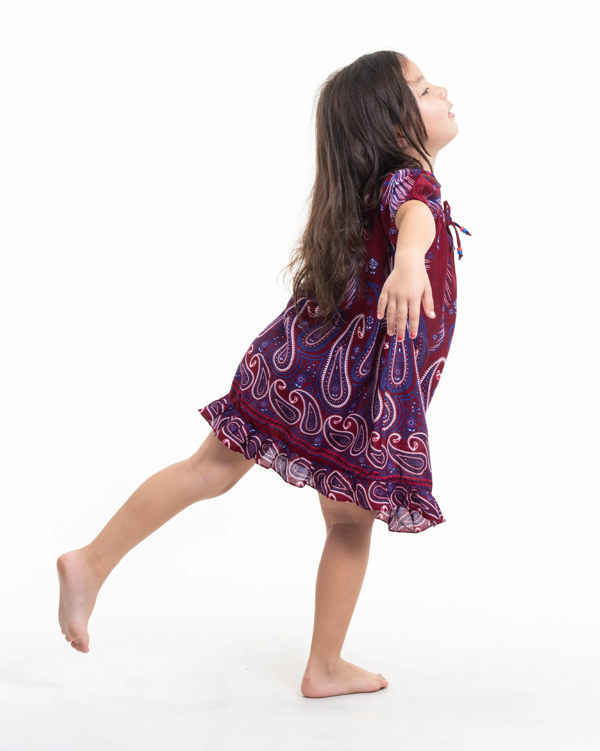 Kids Paisley Feathers Dress in Red