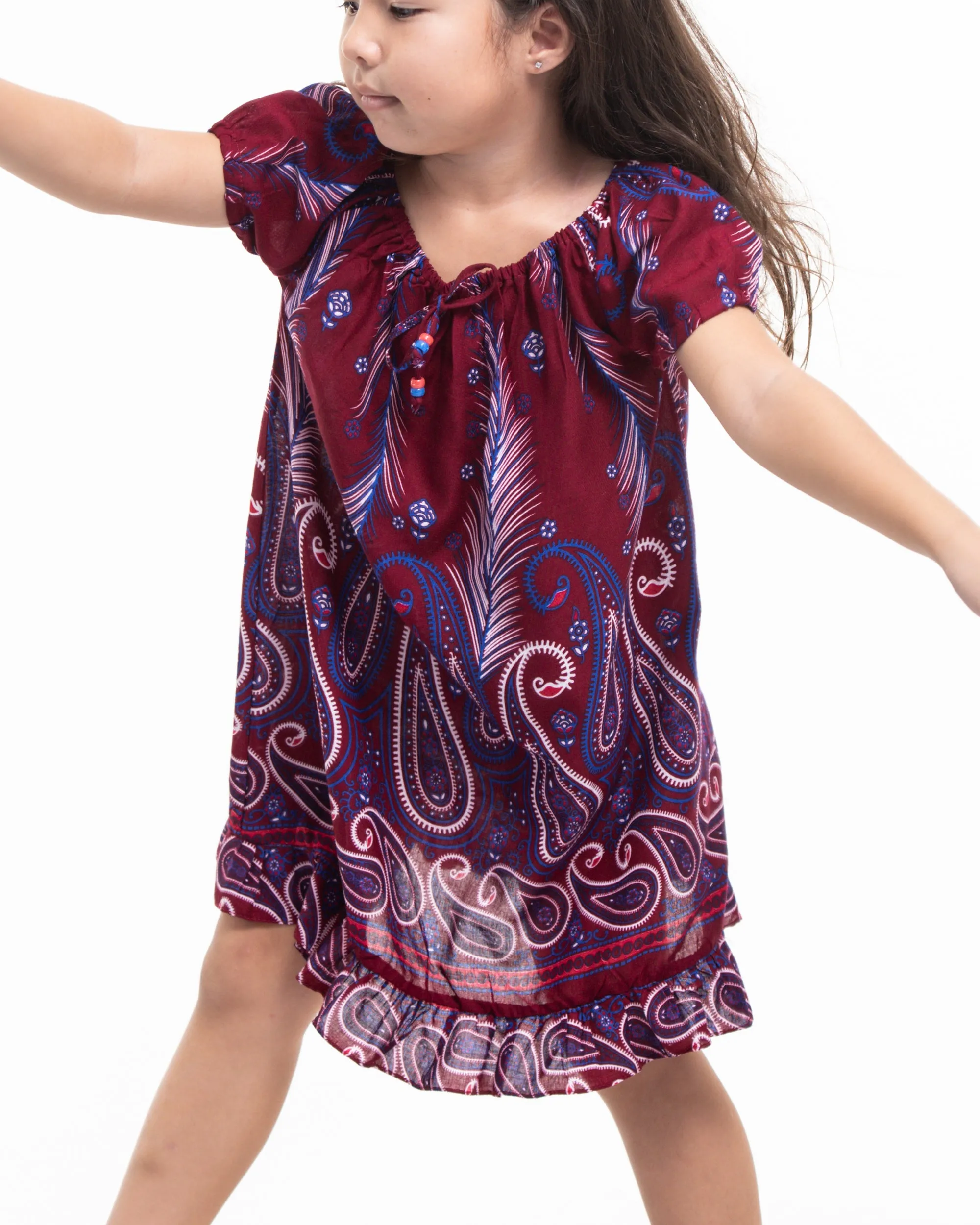 Kids Paisley Feathers Dress in Red