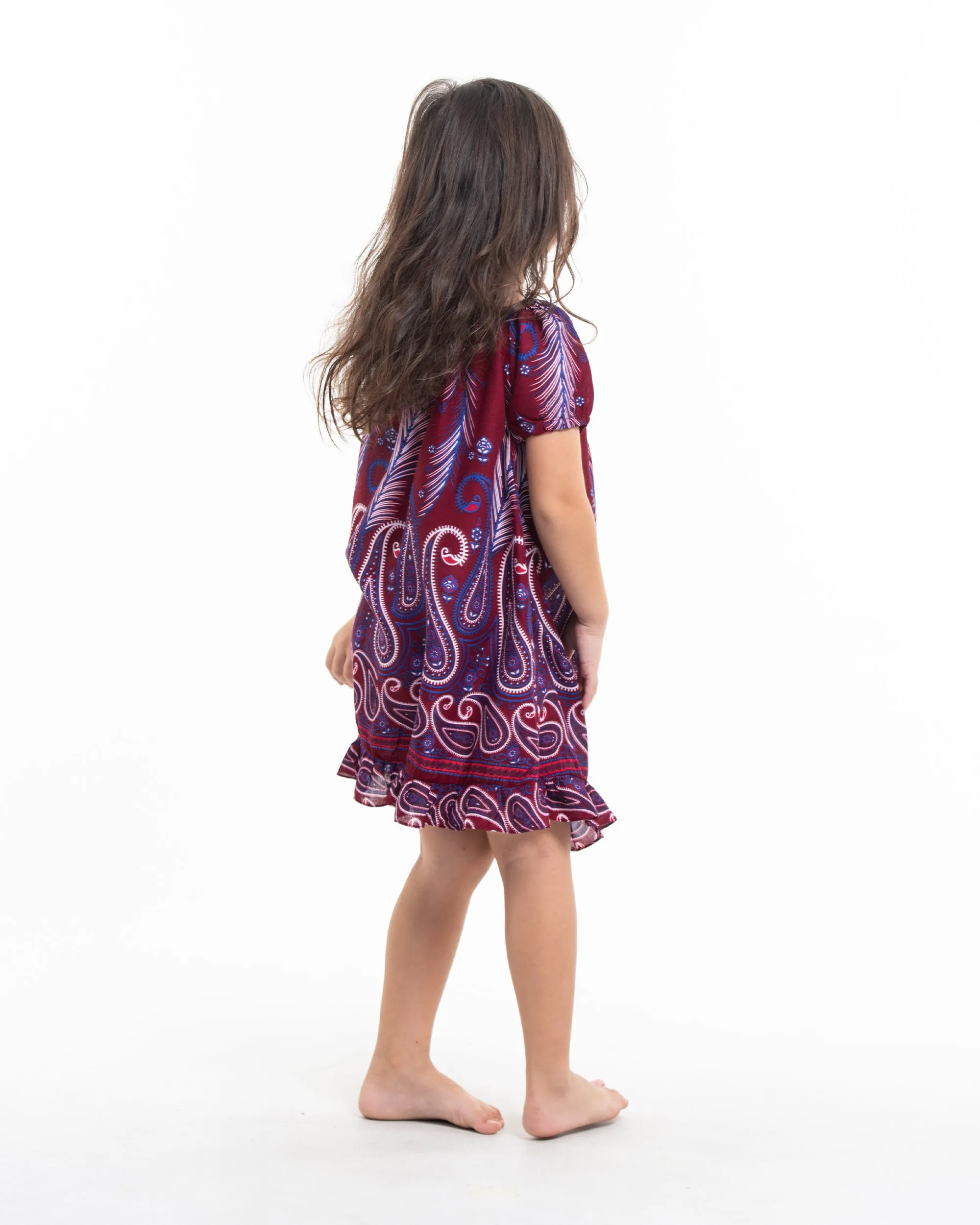 Kids Paisley Feathers Dress in Red